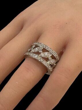 Silver-Tone Simulated Diamond Openwork Band Ring Size 7